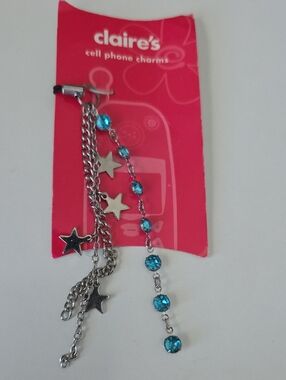 Claire's Silver Star & Blue Crystal Dangle Phone Charm